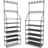 5-Tier Shoe Rack Shoe Storage for Entryway,Narrow Shoe Rack,Coat and Shoe Rack with 8 Hooks