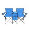 Portable Outdoor 2-Seat Folding Chair with Removable Sun Umbrella Blue