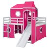 Full Size Loft Bed with Slide Pink Tent and Tower - Pink (OLD SKU:WF298771AAH)