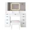 Large Vanity Table Set with 3 Opening Mirrors and LED Lights, Vanity Table with Full Storage Behind Mirror