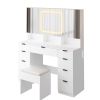 Large Vanity Table Set with 3 Opening Mirrors and LED Lights, Vanity Table with Full Storage Behind Mirror