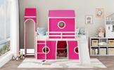 Full Size Loft Bed with Slide Pink Tent and Tower - Pink (OLD SKU:WF298771AAH)