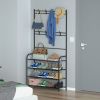 Entryway Coat Hat Rack Shoe Storage Shelf 4 Tier Shoe Rack Freestanding Hall Tree Garment Hanger Stand Clothes Shoe Organizer Combo