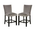 Attractive Set of 2pc Counter Height Chairs Dining Room Furniture Gray Flannelette Seat Nailhead Trim Kitchen Breakfast