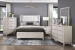 Antique White Finish Queen Bed with LED Headboard Upholstered Cushion Modern Bedroom Furniture 1pc, Reeded Fronts