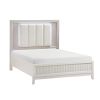 Antique White Finish Queen Bed with LED Headboard Upholstered Cushion Modern Bedroom Furniture 1pc, Reeded Fronts