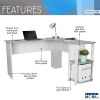 Modern L-Shaped Desk with Side Shelves, Grey