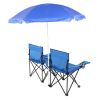 Portable Outdoor 2-Seat Folding Chair with Removable Sun Umbrella Blue