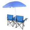 Portable Outdoor 2-Seat Folding Chair with Removable Sun Umbrella Blue