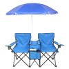 Portable Outdoor 2-Seat Folding Chair with Removable Sun Umbrella Blue