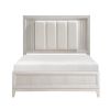 Antique White Finish Queen Bed with LED Headboard Upholstered Cushion Modern Bedroom Furniture 1pc, Reeded Fronts