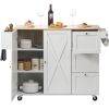 VEVOR Kitchen Island Cart with Solid Wood Top, 45.3" Width Mobile Carts with Storage Cabinet, Rolling Kitchen Table with Spice Rack, Towel Rack