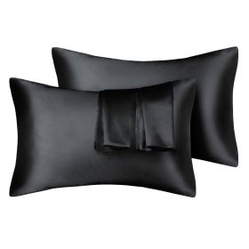 75D Satin Artificial Silk Pillowcase (Option: Black-Standard 20X26in-1pcs)