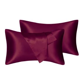 75D Satin Artificial Silk Pillowcase (Option: Wine Red-Standard 20X26in-1Pairs)