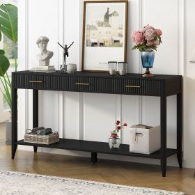 High-Quality Entryway Console Table with Vertical Stripe Drawers, Long Legs,Suitable for Entryway, Hallway, Living Room, Foyer, Corridor (Color: Black, Material: MDF)