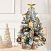 22in Mini Christmas Tree with Lights, Rose Gold Artificial Small Tabletop Christmas Tree with Flocked Snow