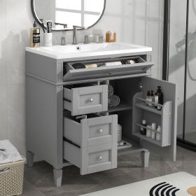 30'' Bathroom Vanity with Top Sink, Modern Bathroom Storage Cabinet with 2 Drawers and a Tipout Drawer, Single Sink Bathroom Vanity (Color: Grey, Material: Solid Wood+MDF)