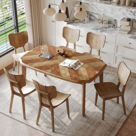 Vintage 7-Piece Dining Table Set with 6 Dining Chairs,Kitchen Table Set for 6 with Curved Back and Seat (Color: Brown, Material: Rubber Wood)