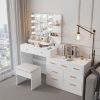 Large Makeup Vanity with Lights, Vanity Table with Charging Station, Vanity Desk with Mirror and 10 LED Light Bulbs