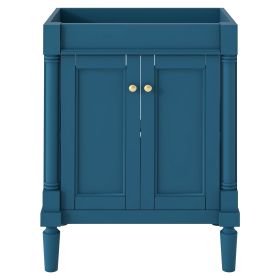 24'' Bathroom Vanity without Sink, 2Tier Modern Bathroom Storage Cabinet, Single Sink Bathroom Vanity, Large Storage Shelves (NOT INCLUDE BASIN SINK) (Color: Blue, Material: Solid Wood+MDF)