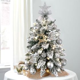 22in Mini Christmas Tree with Light Artificial Small Tabletop Christmas Decoration with Flocked Snow (Color: Silver)