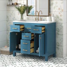 36'' Bathroon Vanity with Resin Sink Combo Set,Modern Freestanding Single Bathroom Cabinet with 4 Drawers & 2 Cabinets,Storage Cabinet for Bathroom (Color: Blue, Material: Solid Wood+MDF+Resin)