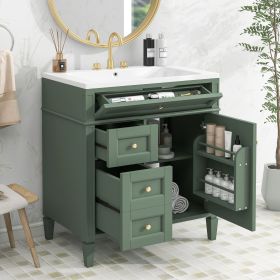 30'' Bathroom Vanity with Top Sink, Modern Bathroom Storage Cabinet with 2 Drawers and a Tipout Drawer, Single Sink Bathroom Vanity (Color: Green, Material: Solid Wood+MDF)