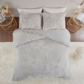 3 Piece Tufted Cotton Chenille Floral Duvet Cover Set (Color: as Pic)