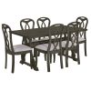 Retro 7-Piece Trestle Dining Table Set with Upholstered Dining Chairs, Smooth Dining Backs for Dining Room, Living Room, Kitchen