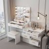 Large Makeup Vanity with Lights, Vanity Table with Charging Station, Vanity Desk with Mirror and 10 LED Light Bulbs