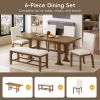 Farmhouse 76inch 6-Piece Extendable Dining Table Set Trestle Kitchen Table Set with 18inch Removable Leaf and Upholstered Dining Chair and Bench for D