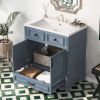 30'' Bathroom Vanity with Resin Sink,Solid Wood Frame Bathroom Storage Cabinet with Soft Closing Doors,Retro Style, Blue