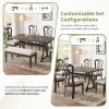 Retro 6-Piece Trestle Dining Table Set with Upholstered Dining Chairs and Dining Bench, Smooth Dining Backs for Dining Room, Living Room, Kitchen