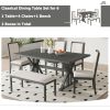 Farmhouse Classical 6-Piece Dining Table Set with Trestle Legs,Kitchen Table Set for 6 with 4 Upholstered Dining Chairs and Bench