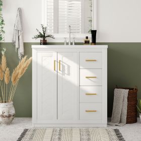 30'' Bathroom Vanity with Resin Sink Combo,Solid Wood Frame Bathroom Storage Cabinet, Freestanding Vanity Set with 3 Drawers& Soft Closing Doors (Color: White, Material: Solid Wood+MDF+Resin)