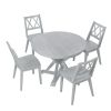 Mid-Century 5-Piece Extendable Round Dining Table Set with 15.7" Removable Leaf and 4 Cross Back Dining Chairs