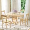 5-Piece Rustic Round Pedestal Extendable Dining Table Set with 15.7" Removable Leaf and Simple Dining Chirs for Small Places