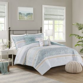 5 Piece Seersucker Comforter Set with Throw Pillows (Color: as Pic)