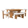 6-Piece Dining Set, Mid-Century Modern Table Set for 6 Persons with 4 Chairs and Bench, Padded Seats and Backrest