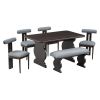 6-Piece Dining Set, Mid-Century Modern Table Set for 6 Persons with 4 Chairs and Bench, Padded Seats and Backrest