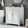 30'' Bathroom Vanity with Resin Sink,Solid Wood Frame Bathroom Storage Cabinet with Soft Closing Doors,Retro Style, Blue