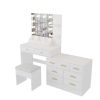 Large Makeup Vanity with Lights, Vanity Table with Charging Station, Vanity Desk with Mirror and 10 LED Light Bulbs