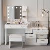 Large Makeup Vanity with Lights, Vanity Table with Charging Station, Vanity Desk with Mirror and 10 LED Light Bulbs