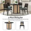 5-Piece Rattan Round Dining Table Set, Wood Table with Hexagonal Base and Upholstered Chairs for Dining Room, Kitchen,Indoor Use