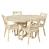 Mid-Century 5-Piece Extendable Round Dining Table Set with 15.7" Removable Leaf and 4 Cross Back Dining Chairs