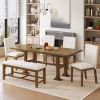 Farmhouse 76inch 6-Piece Extendable Dining Table Set Trestle Kitchen Table Set with 18inch Removable Leaf and Upholstered Dining Chair and Bench for D