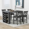 Updated Counter Height 5-piece Solid Wood Dining Table Set, 59*35.4Inch Table with Curved Wine Rack and 4 Upholstered Chairs