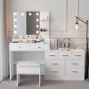 Large Makeup Vanity with Lights, Vanity Table with Charging Station, Vanity Desk with Mirror and 10 LED Light Bulbs