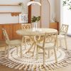 Mid-Century 5-Piece Extendable Round Dining Table Set with 15.7" Removable Leaf and 4 Cross Back Dining Chairs