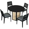 5-Piece Rattan Round Dining Table Set, Wood Table with Hexagonal Base and Upholstered Chairs for Dining Room, Kitchen,Indoor Use